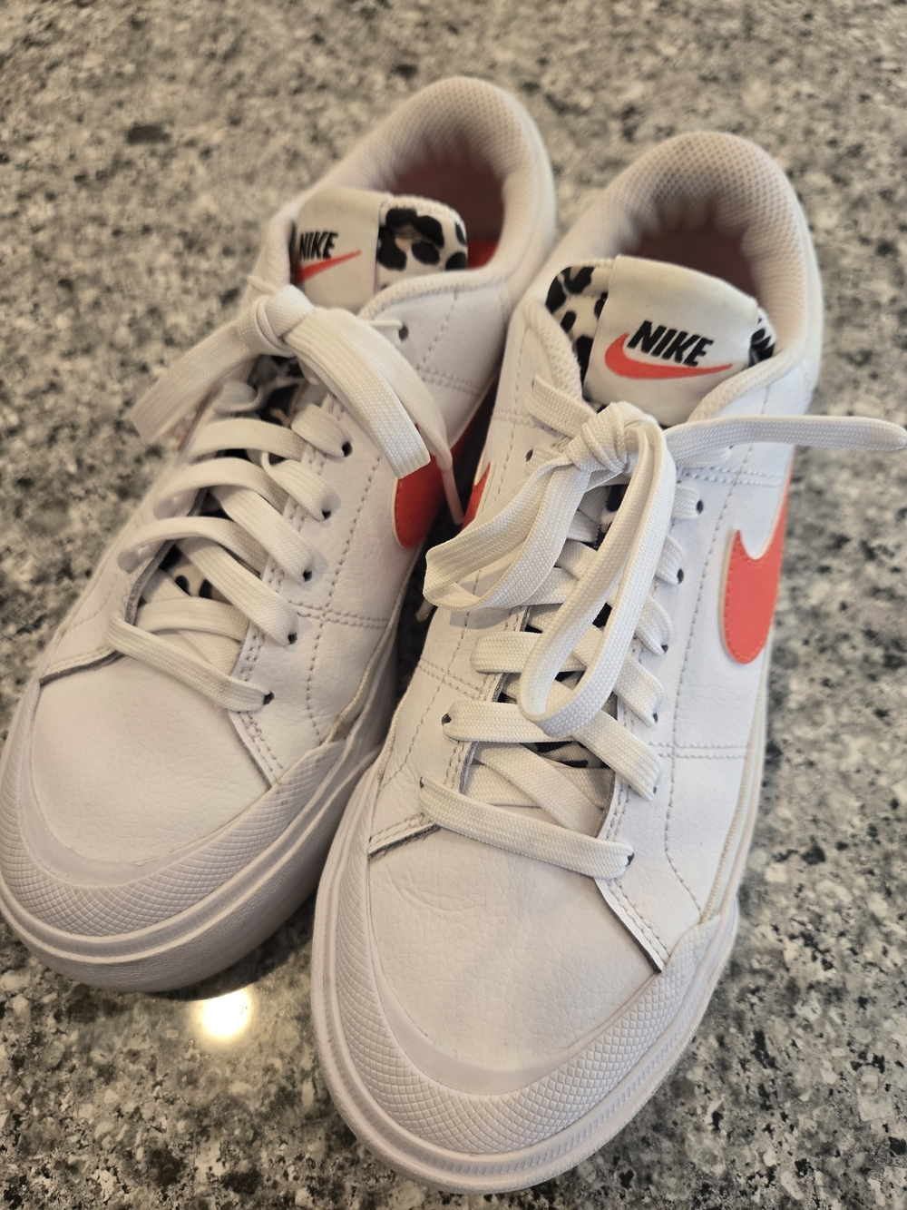 Nike Court Legacy Lift White Sneakers with Orange/Red Swoosh